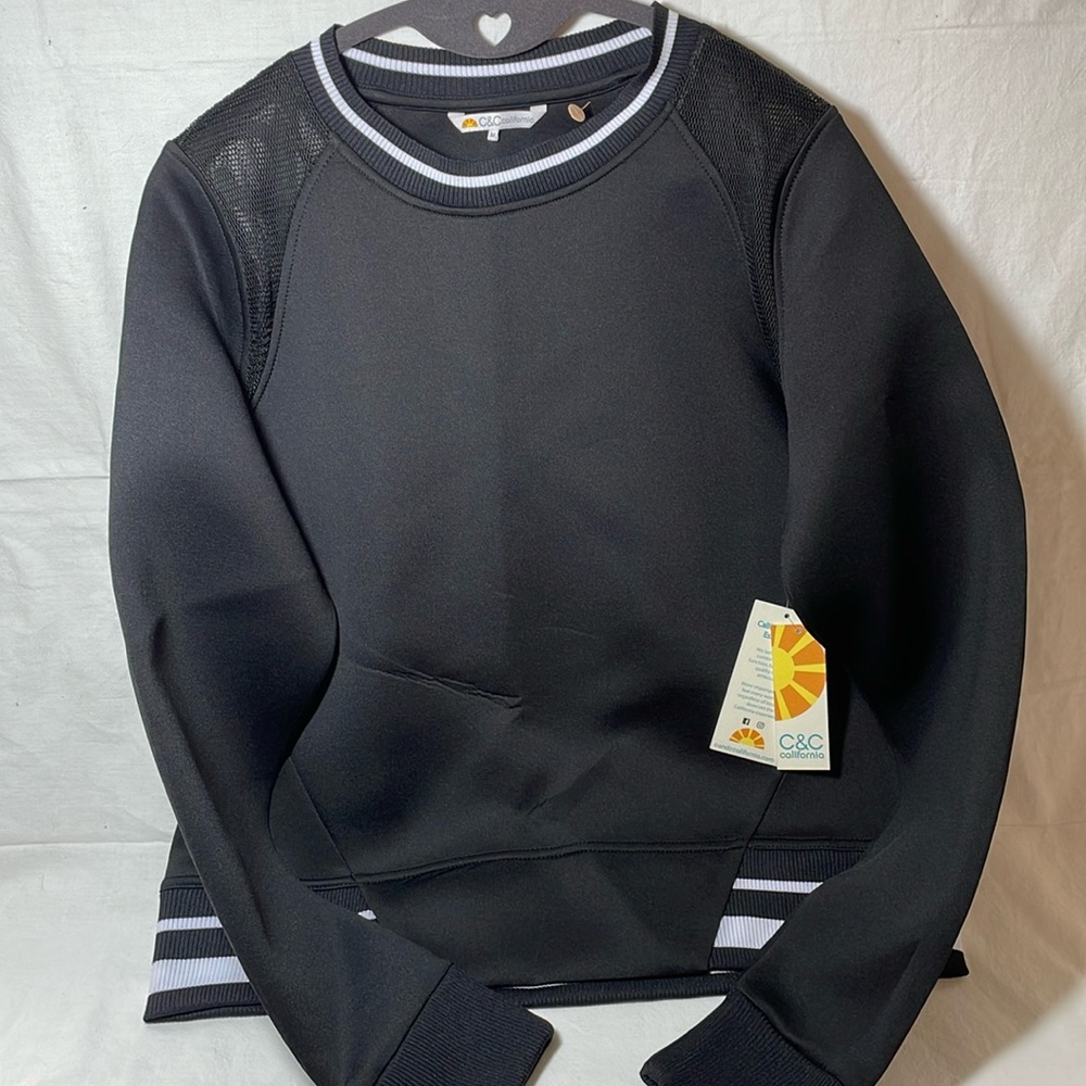 C&C California Black Neoprene Scuba pull-over sweatshirt, Medium, new w/tags
